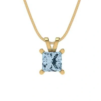 Pre-owned Pucci 2.50ct Princess Cut Sky Blue Topaz Pendant Necklace 18" Chain 14k Yellow Gold