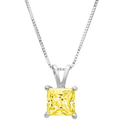 Pre-owned Pucci 2.50ct Princess Cut Vvs1 Yellow Simulated Pendant 18" Chain 14k White Solid Gold