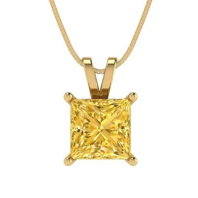 Pre-owned Pucci 2.50ct Princess Cut Yellow Cz Pendant Necklace 16" Chain Real 14k Yellow Gold