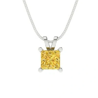Pre-owned Pucci 2.50ct Princess Cut Yellow Cz Pendant Necklace 18" Chain Real 14k White Gold