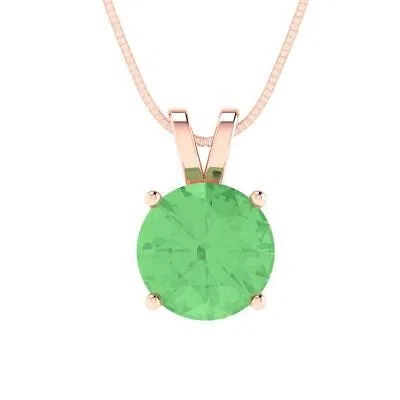 Pre-owned Pucci 2.50ct Round Cut Cz Green Pendant Necklace 16" Chain Real 14k Rose Pink Gold