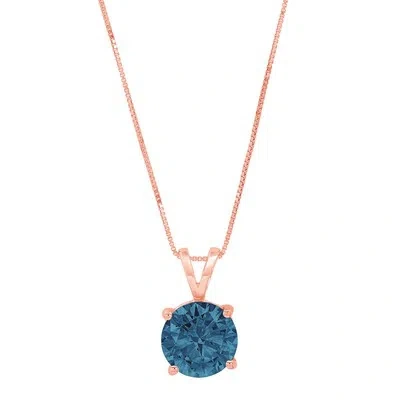 Pre-owned Pucci 2.50ct Round Cut London Blue Topaz Pendant Necklace 18" Chain 14k Pink Rose Gold