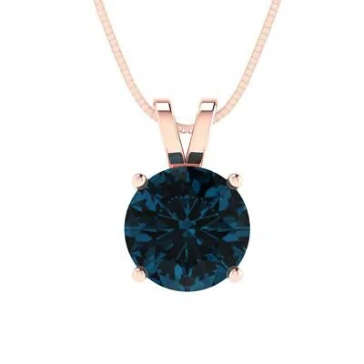 Pre-owned Pucci 2.50ct Round Cut Royal Blue Topaz Pendant Necklace 18" Chain 14k Rose Pink Gold