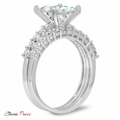 Pre-owned Pucci 2.51ct Princess Cut Solitaire Engagement Bridal Ring Band Set 14k White Gold In White/colorless