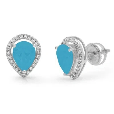 Pre-owned Pucci 2.72ct Pear Round Cut Halo Blue Simulated Turquoise Stud Earrings 14k White Gold