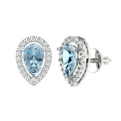 Pre-owned Pucci 2.52ct Pear Round Cut Halo Classic Stud Lab Created Gem Earrings 14k White Gold