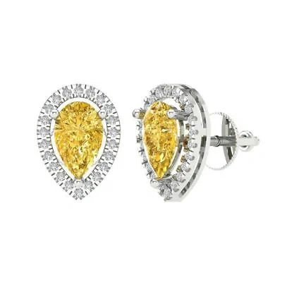 Pre-owned Pucci 2.52ct Pear Round Cut Halo Classic Stud Natural Citrine Earrings 14k White Gold In Yellow