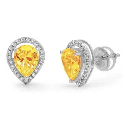 Pre-owned Pucci 2.72 Ct Pear Round Cut Halo Natural Citrine Stud Earrings Real 14k White Gold In Yellow