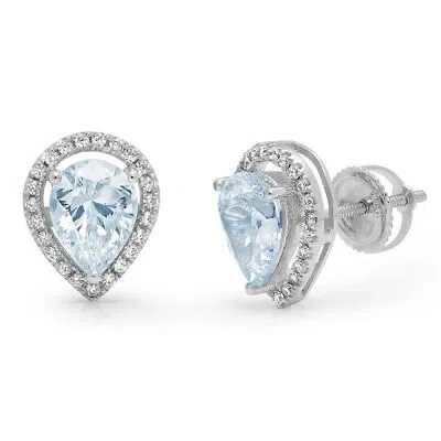 Pre-owned Pucci 2.72 Ct Pear Round Cut Halo Natural Sky Blue Topaz Stud Earrings 14k White Gold In D