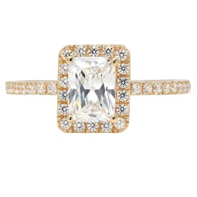 Pre-owned Pucci 25ct Simulated Diamond Emerald Cut Halo Promise Engagement Ring 14k Yellow Gold In White/colorless