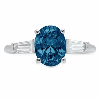 Pre-owned Pucci 2.5ct Oval Baguette 3 Stone Royal Blue Topaz Promise Wedding Ring 14k White Gold In D