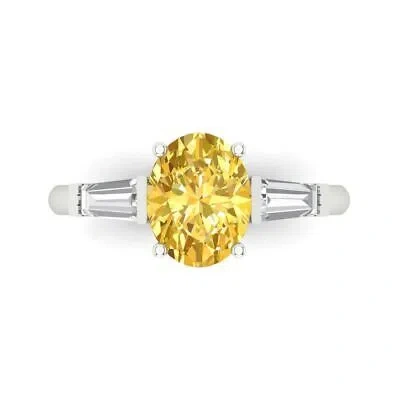 Pre-owned Pucci 2.5ct Oval Baguette 3 Stone Yellow Simulated Promise Wedding Ring 14k White Gold