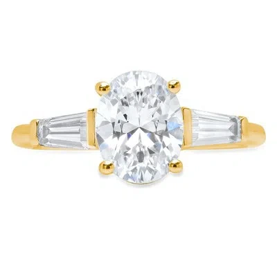Pre-owned Pucci 2.5ct Oval Baguette Cut 3 Stone Simulated Engagement Promise Ring 14k Solid Gold In D