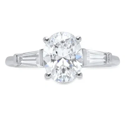 Pre-owned Pucci 2.5ct Oval Simulated Diamond 3 Stone Statement Engagement Ring 14k White Gold In White/colorless