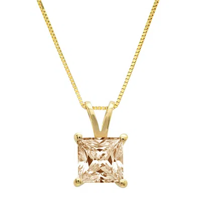 Pre-owned Pucci 2.5ct Princess Cut Natural Morganite Pendant Necklace 16" Chain 14k Yellow Gold In D