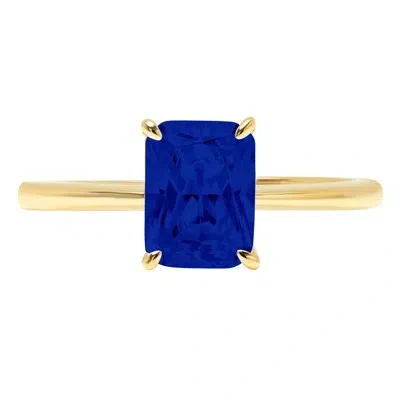 Pre-owned Pucci 2.5ct Radiant Simulated Blue Sapphire Wedding Promise Ring 14k Yellow Gold