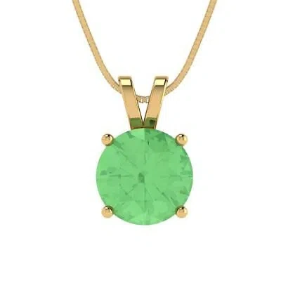Pre-owned Pucci 2.5ct Round Classic Mint Cz Green Pendant Necklace 16 Box Chain 14k Yellow Gold