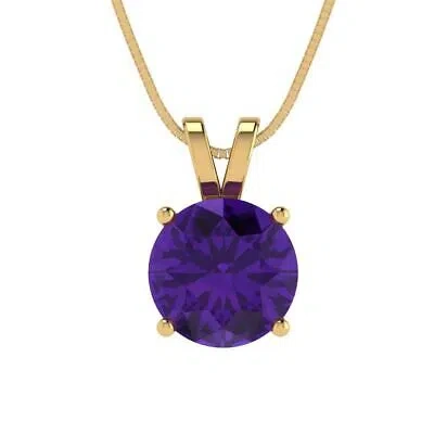 Pre-owned Pucci 2.5ct Round Classic Real Amethyst Pendant Necklace 18 Box Chain 14k Yellow Gold