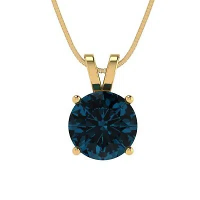Pre-owned Pucci 2.5ct Round Classic Royal Blue Topaz Pendant Necklace 18" Chain 14k Yellow Gold