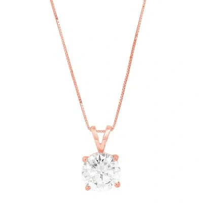 Pre-owned Pucci 2.5ct Round Cut Clear Simulated Pendant 16" Chain Box 14k Solid Pink Rose Gold