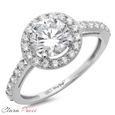 Pre-owned Pucci 1.86 Ct Round Halo Wedding Simulated Engagement Anniversary Ring 14k White Gold In White/colorless