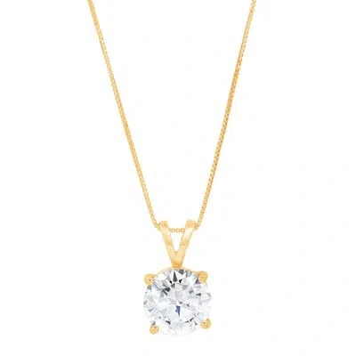 Pre-owned Pucci 2.5ct Round Lab Created Sapphire Solitaire Pendant 16" Chain 14k Yellow Gold In D