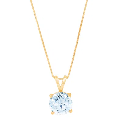 Pre-owned Pucci 2.5ct Round Real Aquamarine Solitaire Pendant Necklace 16" Chain 14k Yellow Gold In D