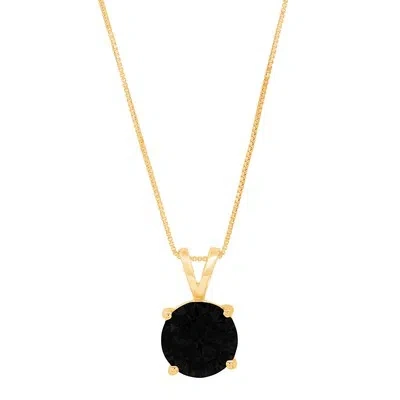 Pre-owned Pucci 2.5ct Round Real Onyx Solitaire Pendant Necklace 16" Chain Solid 14k Yellow Gold In D