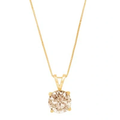 Pre-owned Pucci 2.5ct Round Champagne Solitaire Pendant Necklace 16 Box Chain 14k Yellow Gold In D