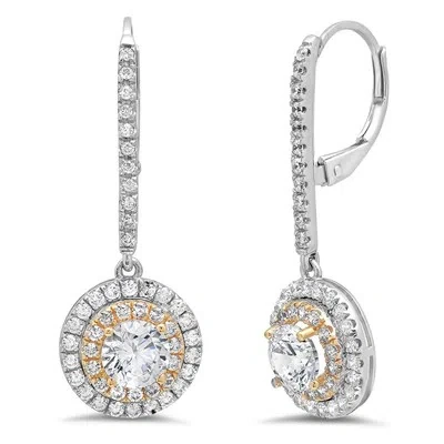 Pre-owned Pucci 2.62ct Round Simulated Halo Lever Back Drop Dangle Earrings 14k Two-tone Gold