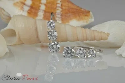 Pre-owned Pucci 2.6ct 3 Stone Round Cut Solitaire Earrings 14k White Gold Past Present Future In D