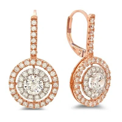 Pre-owned Pucci 2.6ct Round Simulated Diamond Drop Lever Back Halo Earrings 14k Two-tone Gold
