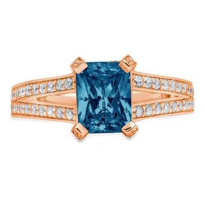 Pre-owned Pucci 2.70 Ct Emerald Split Shank London Blue Topaz Promise Wedding Ring 14k Rose Gold In D