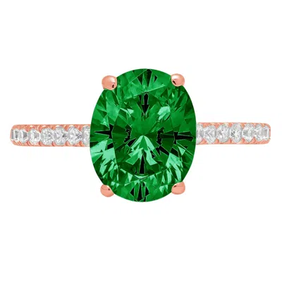 Pre-owned Pucci 2.71ct Oval Simulated Emerald Promise Bridal Wedding Designer Ring 14k Rose Gold In Pink