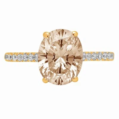 Pre-owned Pucci 2.71ct Oval Vvs1 Simulated Brown Diamond Promise Designer Ring 14k Yellow Gold