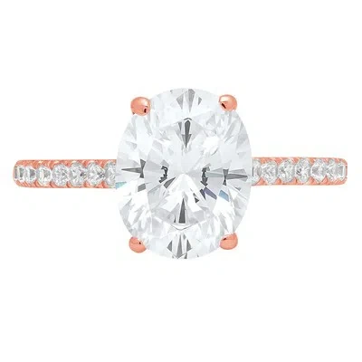 Pre-owned Pucci 2.71ct Oval Simulated Diamond Simulated Accent Solitaire Ring 14k Rose Gold In White/colorless