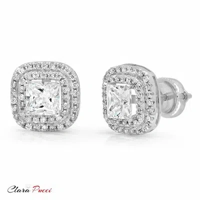 Pre-owned Pucci 2.71ct Princess Cut Vvs1 Halo Solitaire Double Halo Stud Earrings 14k White Gold