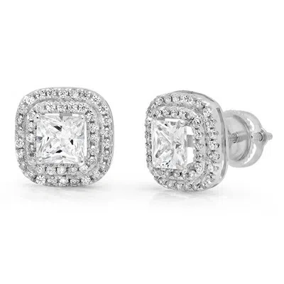 Pre-owned Pucci 2.79ct Princess Simulated Diamond Halo Stud Solitaire Earrings 14k White Gold