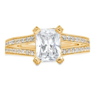Pre-owned Pucci 2.7ct Simulated Diamond Emerald Round Engagement Statement Ring 14k Yellow Gold In White/colorless