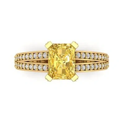 Pre-owned Pucci 2.7ct Emerald Split Shank Yellow Simulated Promise Wedding Ring 14k Yellow Gold