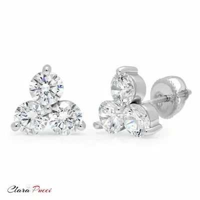 Pre-owned Pucci 2.80ct Round Cut Vvs1 Channel Set Solitaire 3-stone Stud Earrings 14k White Gold In D