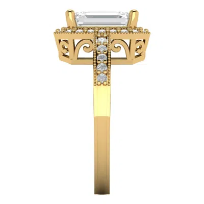 Pre-owned Pucci 2.84ct Emerald Cut Halo Solitaire Engagement Bridal Wedding Ring 14k Yellow Gold In White/colorless