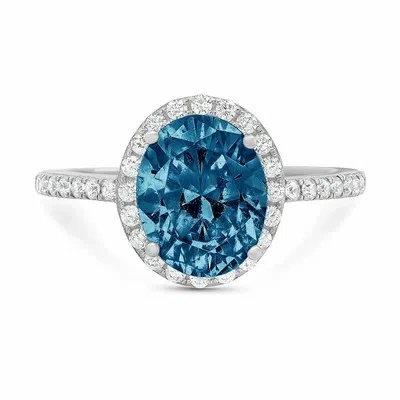 Pre-owned Pucci 2.27ct Oval Cut Halo Royal Blue Topaz Promise Bridal Wedding Ring 14k White Gold In D