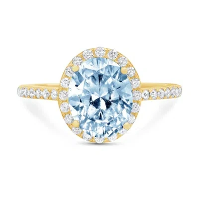 Pre-owned Pucci 2.86ct Oval Cut Halo Sky Blue Topaz Promise Bridal Wedding Ring 14k Yellow Gold In D