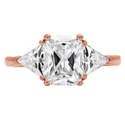 Pre-owned Pucci 2.8ct 3 Stone Simulated Diamond Emerald Classic Engagement Ring 14k Rose Gold