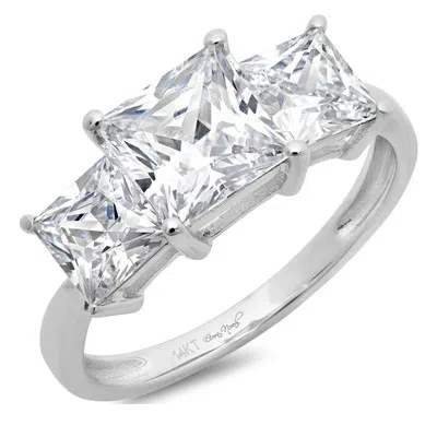 Pre-owned Pucci 2.9ct Princess Simulated Diamond 3 Stone Engagement Promise Ring 14k White Gold