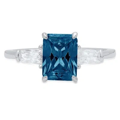 Pre-owned Pucci 2ct Emerald 3 Stone London Blue Topaz Promise Bridal Wedding Ring 14k White Gold In D