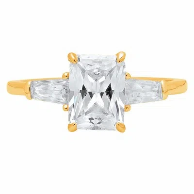 Pre-owned Pucci 2ct Simulated Diamond Emerald Engagement Solitaire 3 Stone Ring 14k Yellow Gold