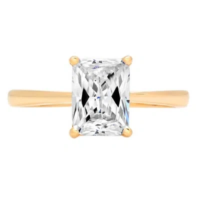 Pre-owned Pucci 2.0ct Simulated Diamond Emerald Engagement Solitaire Ring 14k Yellow Real Gold In White/colorless