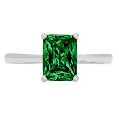 Pre-owned Pucci 2.0 Ct Emerald Cut Simulated Emerald Wedding Bridal Promise Ring 14k White Gold In Green